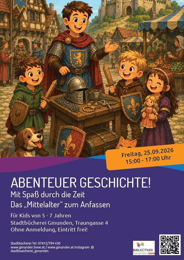 Plakat Veranstaltung "Abenteuer Geschichte - Mit Spaß durch die Zeit", Mittelalter
