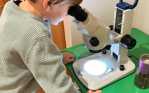 Foto Kind mit Mikroskop